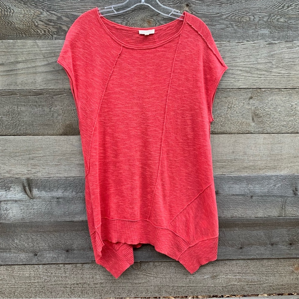 Eileen Fisher Sweater Womens M Short Sleeve Organic Linen Cotton Coral Tunic